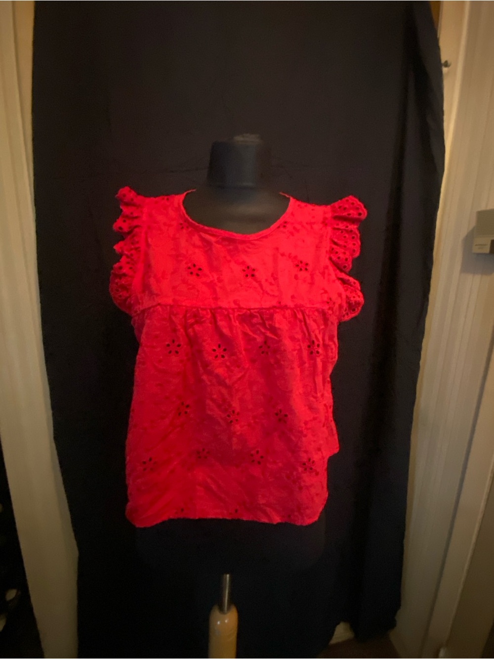 Zara Red Eyelet Ruffle Sleeve Crop Top